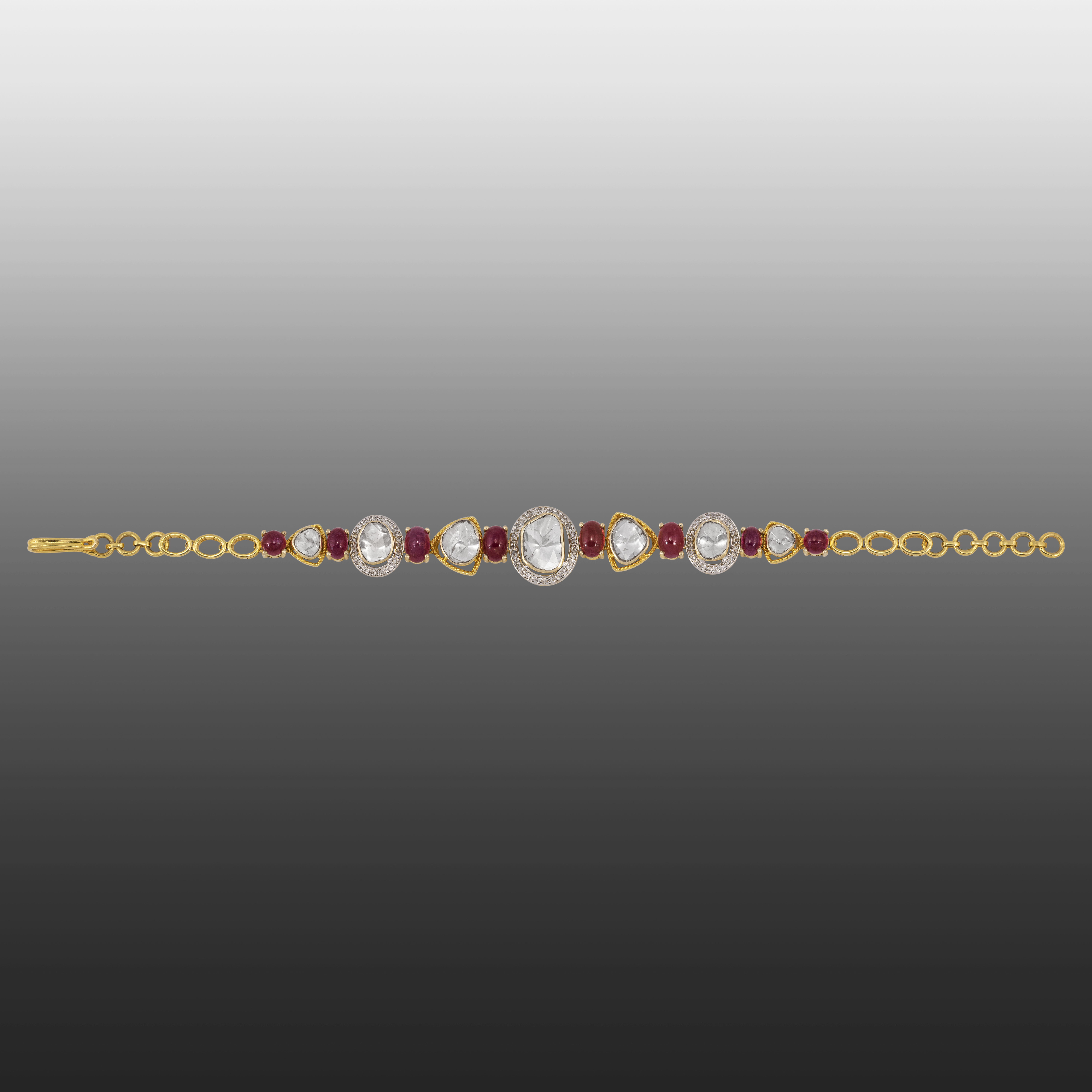 Polki and Ruby Tennis Bracelet in Yellow Gold